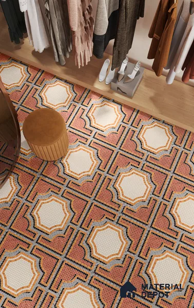 Faux Mosaic Floor & Wall Tile TL 10843 G Ruby 4 ft x 2 ft Vitrified Granula Carving Matte Finish  - 9 mm | 4 Random Design | Suitable for Living Room, Bedroom, Dining, Kitchen & Bathroom