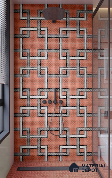 Faux Mosaic Floor & Wall Tile TL 10843 H Garnet 4 ft x 2 ft Vitrified Granula Carving Matte Finish - 9 mm | 4 Random Design | Suitable for Living Room, Bedroom, Dining, Kitchen & Bathroom