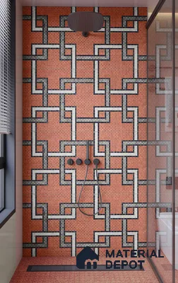 Faux Mosaic Floor & Wall Tile TL 10843 F Scarlet 4 ft x 2 ft Vitrified Granula Carving Matte Finish  - 9 mm | 4 Random Design | Suitable for Living Room, Bedroom, Dining, Kitchen & Bathroom