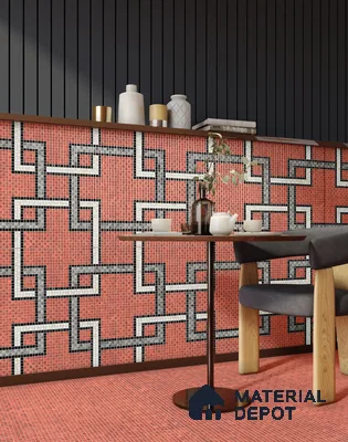 Faux Mosaic Floor & Wall Tile TL 10843 F Scarlet 4 ft x 2 ft Vitrified Granula Carving Matte Finish  - 9 mm | 4 Random Design | Suitable for Living Room, Bedroom, Dining, Kitchen & Bathroom