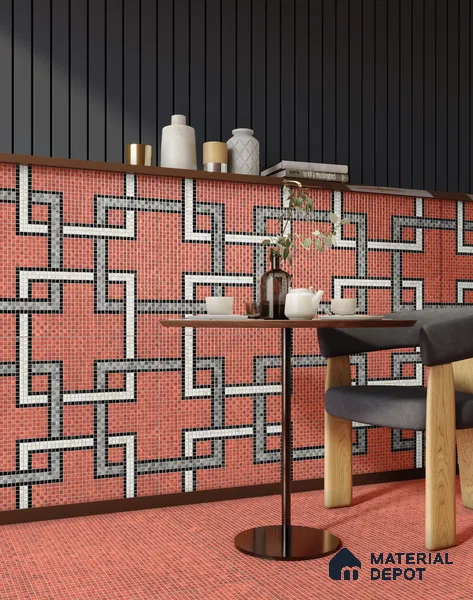 Faux Mosaic Floor & Wall Tile TL 10843 F Scarlet 4 ft x 2 ft Vitrified Granula Carving Matte Finish - 9 mm | 4 Random Design | Suitable for Living Room, Bedroom, Dining, Kitchen & Bathroom