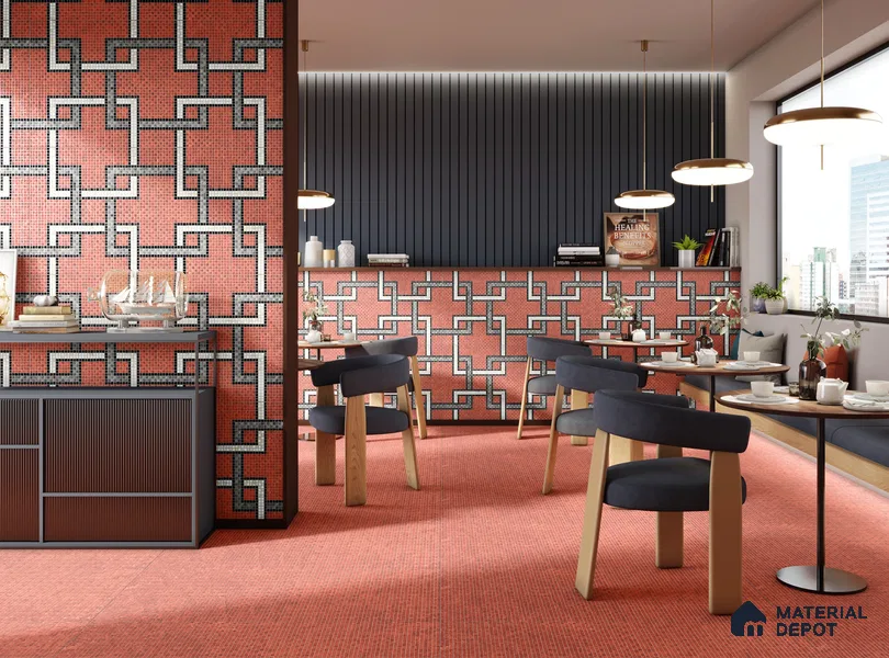 Faux Mosaic Floor & Wall Tile TL 10843 F Scarlet 4 ft x 2 ft Vitrified Granula Carving Matte Finish - 9 mm | 4 Random Design | Suitable for Living Room, Bedroom, Dining, Kitchen & Bathroom