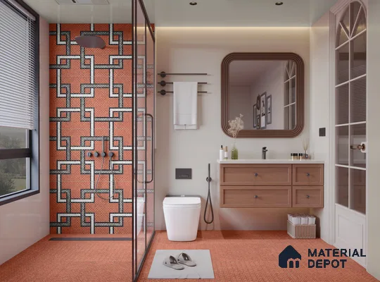 Faux Mosaic Floor & Wall Tile TL 10843 F Scarlet 4 ft x 2 ft Vitrified Granula Carving Matte Finish  - 9 mm | 4 Random Design | Suitable for Living Room, Bedroom, Dining, Kitchen & Bathroom