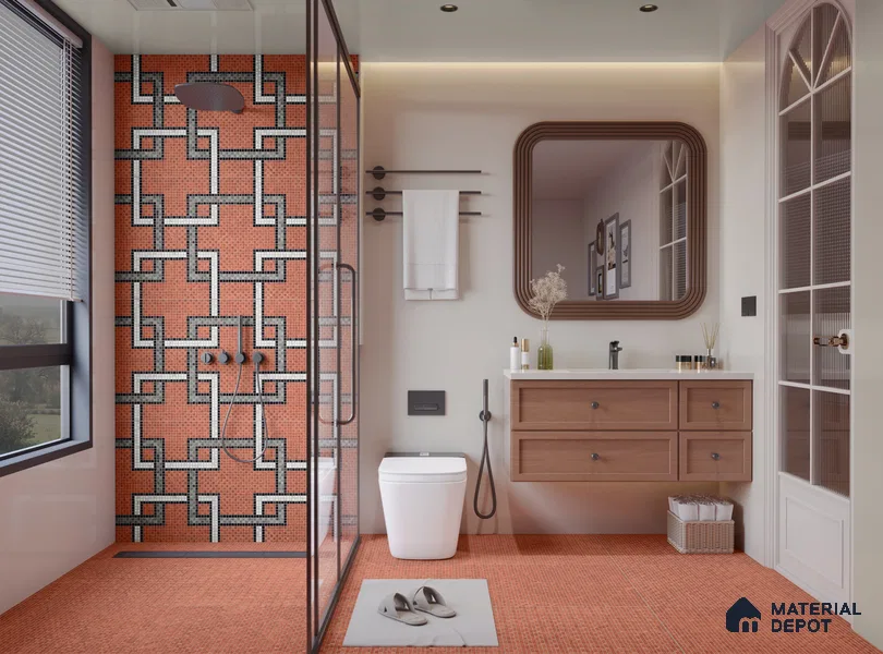 Faux Mosaic Floor & Wall Tile TL 10843 F Scarlet 4 ft x 2 ft Vitrified Granula Carving Matte Finish - 9 mm | 4 Random Design | Suitable for Living Room, Bedroom, Dining, Kitchen & Bathroom