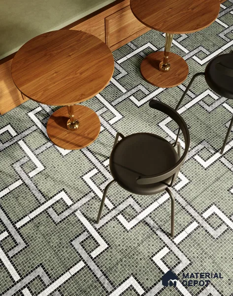 Faux Mosaic Floor & Wall Tile TL 10843 D Jade 4 ft x 2 ft Vitrified Granula Carving Matte Finish  - 9 mm | 4 Random Design | Suitable for Living Room, Bedroom, Dining, Kitchen & Bathroom (Sample)