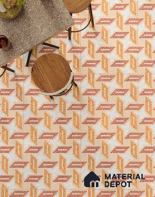 Faux Mosaic Floor & Wall Tile TL 10843 E Crimson 4 ft x 2 ft Vitrified Granula Carving Matte Finish  - 9 mm | 4 Random Design | Suitable for Living Room, Bedroom, Dining, Kitchen & Bathroom