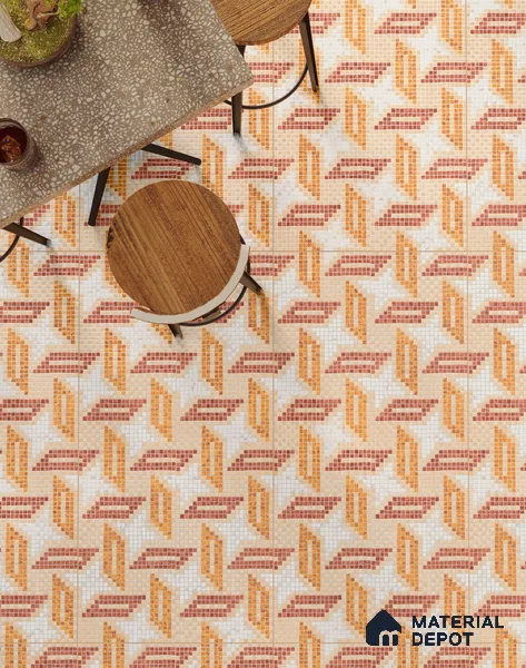 Faux Mosaic Floor & Wall Tile TL 10843 E Crimson 4 ft x 2 ft Vitrified Granula Carving Matte Finish - 9 mm | 4 Random Design | Suitable for Living Room, Bedroom, Dining, Kitchen & Bathroom