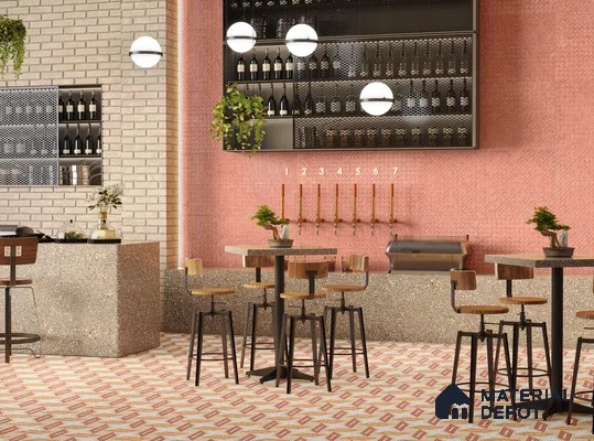 Faux Mosaic Floor & Wall Tile TL 10843 E Crimson 4 ft x 2 ft Vitrified Granula Carving Matte Finish  - 9 mm | 4 Random Design | Suitable for Living Room, Bedroom, Dining, Kitchen & Bathroom