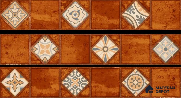 Moroccan Look Floor Tile TL 06573 H Cicilia Naranza Decore 35 Inch x 6 Inch Vitrified Matte Finish - 9 mm | Suitable for Living Room, Kitchen & Bedroom