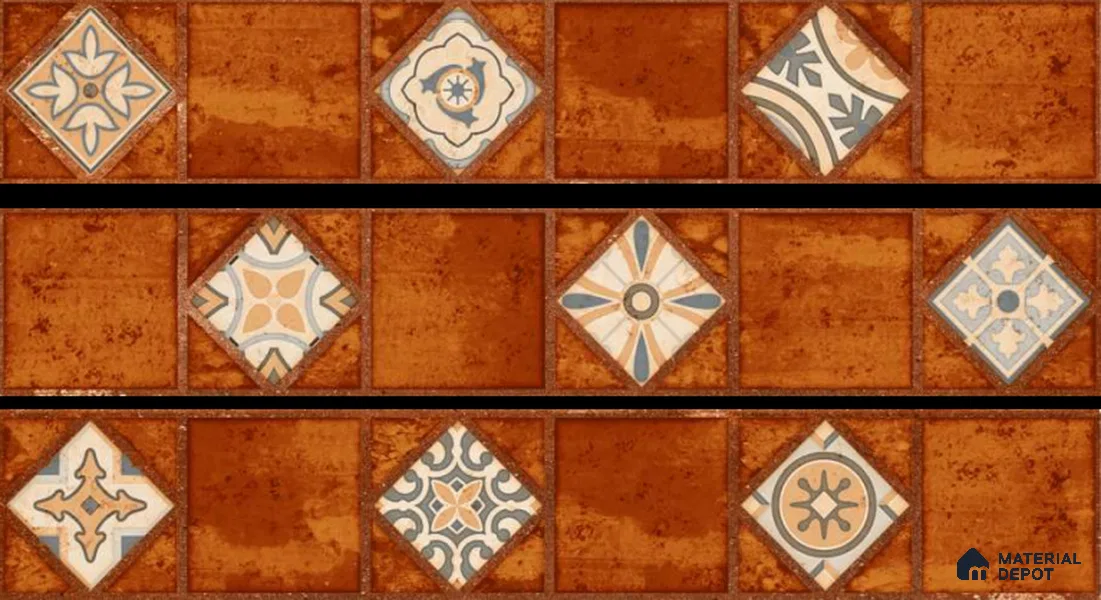 Moroccan Look Floor Tile TL 06573 H Cicilia Naranza Decore 35 Inch x 6 Inch Vitrified Matte Finish - 9 mm | Suitable for Living Room, Kitchen & Bedroom