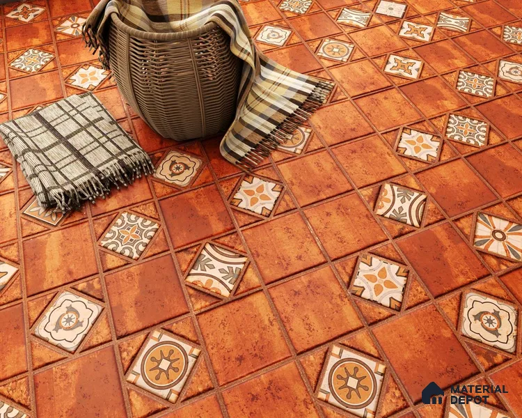 Moroccan Look Floor Tile TL 06573 H Cicilia Naranza Decore 35 Inch x 6 Inch Vitrified Matte Finish - 9 mm | Suitable for Living Room, Kitchen & Bedroom