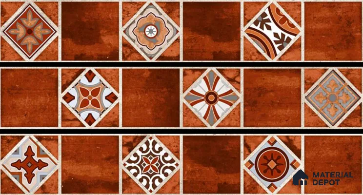 Moroccan Look Floor Tile TL 06573 F Cicilia Marron Decore 35 Inch x 6 Inch Vitrified Matte Finish - 9 mm | Suitable for Living Room, Kitchen & Bedroom (Sample)