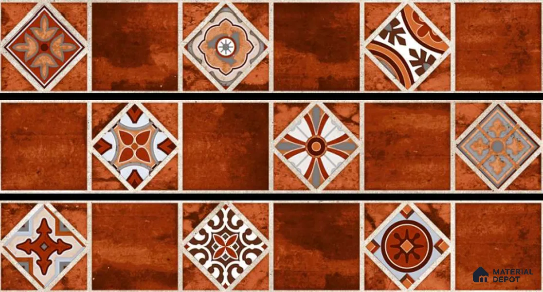 Moroccan Look Floor Tile TL 06573 F Cicilia Marron Decore 35 Inch x 6 Inch Vitrified Matte Finish - 9 mm | Suitable for Living Room, Kitchen & Bedroom (Sample)