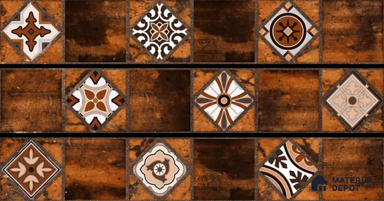 Moroccan Look Floor Tile TL 06573 D Cicilia Choco Decore 35 Inch x 6 Inch Vitrified Matte Finish - 9 mm | Suitable for Living Room, Kitchen & Bedroom