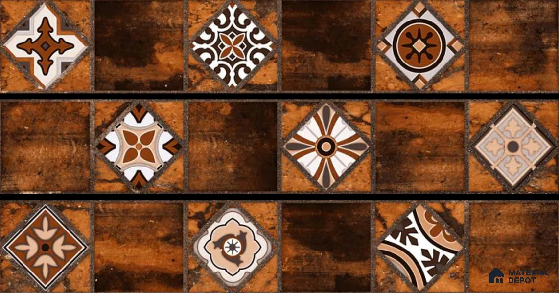 Moroccan Look Floor Tile TL 06573 D Cicilia Choco Decore 35 Inch x 6 Inch Vitrified Matte Finish - 9 mm | Suitable for Living Room, Kitchen & Bedroom