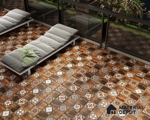 Moroccan Look Floor Tile TL 06573 D Cicilia Choco Decore 35 Inch x 6 Inch Vitrified Matte Finish - 9 mm | Suitable for Living Room, Kitchen & Bedroom
