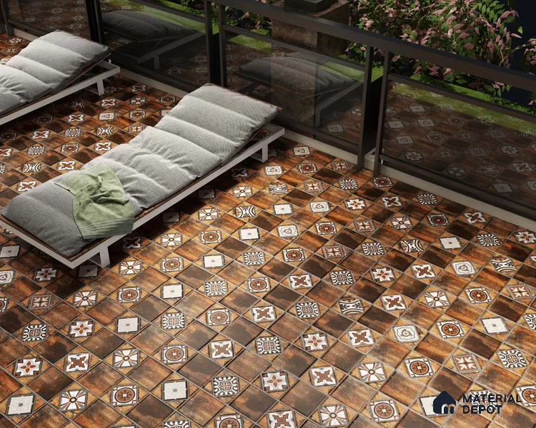Moroccan Look Floor Tile TL 06573 D Cicilia Choco Decore 35 Inch x 6 Inch Vitrified Matte Finish - 9 mm | Suitable for Living Room, Kitchen & Bedroom