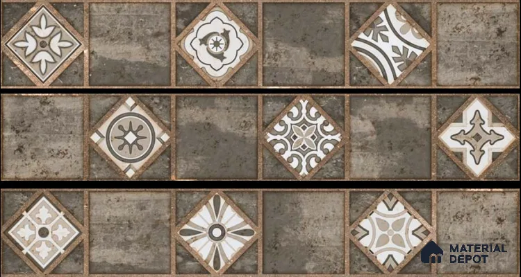 Moroccan Look Floor Tile TL 06573 B Cicilia Verde Decore 35 Inch x 6 Inch Vitrified Matte Finish - 9 mm | Suitable for Living Room, Kitchen & Bedroom (Sample)