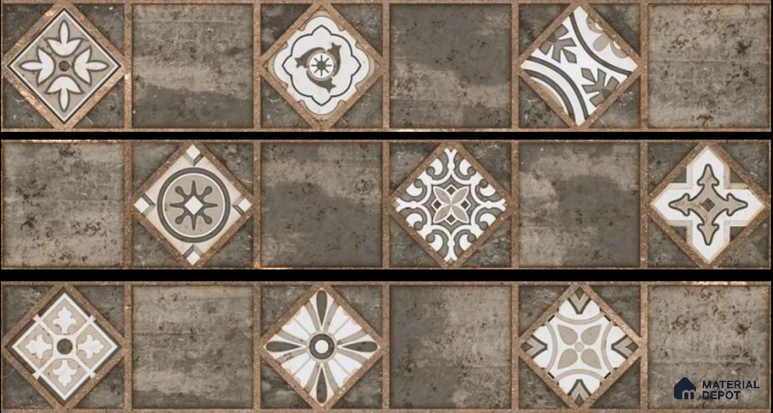 Moroccan Look Floor Tile TL 06573 B Cicilia Verde Decore 35 Inch x 6 Inch Vitrified Matte Finish - 9 mm | Suitable for Living Room, Kitchen & Bedroom (Sample)