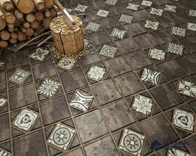 Moroccan Look Floor Tile TL 06573 B Cicilia Verde Decore 35 Inch x 6 Inch Vitrified Matte Finish - 9 mm | Suitable for Living Room, Kitchen & Bedroom