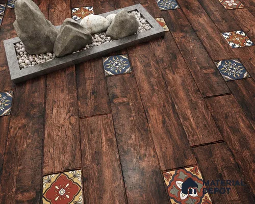 Wood Look Floor Tile TL 06572 C Sequoia Marron 35 Inch x 6 Inch Vitrified Matte Finish - 9 mm | Suitable for Living Room, Kitchen & Bedroom | 2-3 mm Spacer is Mandatory