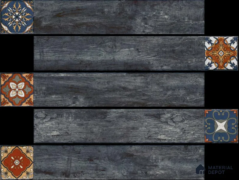Wood Look Floor Tile TL 06572 Sequoia Azul 35 Inch x 6 Inch Vitrified Matte Finish - 9 mm | Suitable for Living Room, Kitchen & Bedroom | 2-3 mm Spacer is Mandatory (Sample)