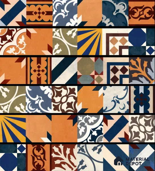 Moroccan Look Floor Tile TL 06575 C Mexico Flora 35 Inch x 6 Inch Vitrified Matte Finish - 9 mm | Suitable for Living Room, Kitchen & Bedroom
