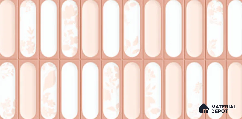 Faux Subway Wall Tile TL 06540 W Lorient Pink Leaf 2 ft x 1 ft Ceramic Matte Finish - 8 mm | Suitable For Kitchen Backsplash, Bathroom & Basin Accent