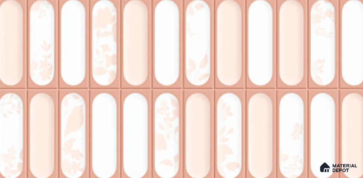 Faux Subway Wall Tile TL 06540 W Lorient Pink Leaf 2 ft x 1 ft Ceramic Matte Finish - 8 mm | Suitable For Kitchen Backsplash, Bathroom & Basin Accent