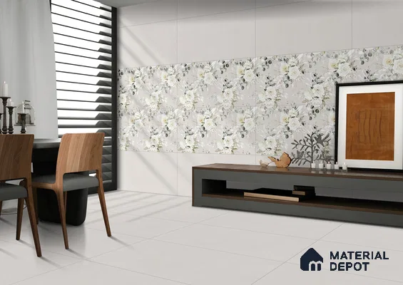 Floral Wall Tile TL 10572 B Pastel Crema Decor 4 ft x 2 ft Carving Matte Finish Vitrified Tile - 9 mm | 1 Random Face | Suitable For Living Room, Bedroom, Bathroom