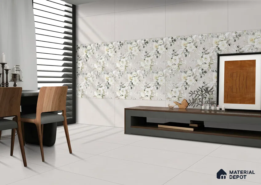 Floral Wall Tile TL 10572 B Pastel Crema Decor 4 ft x 2 ft Carving Matte Finish Vitrified Tile - 9 mm | 1 Random Face | Suitable For Living Room, Bedroom, Bathroom