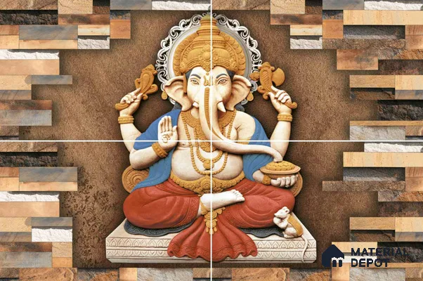 TL 03526 Ganesha 450x300 mm Sugar Finish Ceramic Elevation Wall Tile Poster Set (4 Pcs) - 9 mm