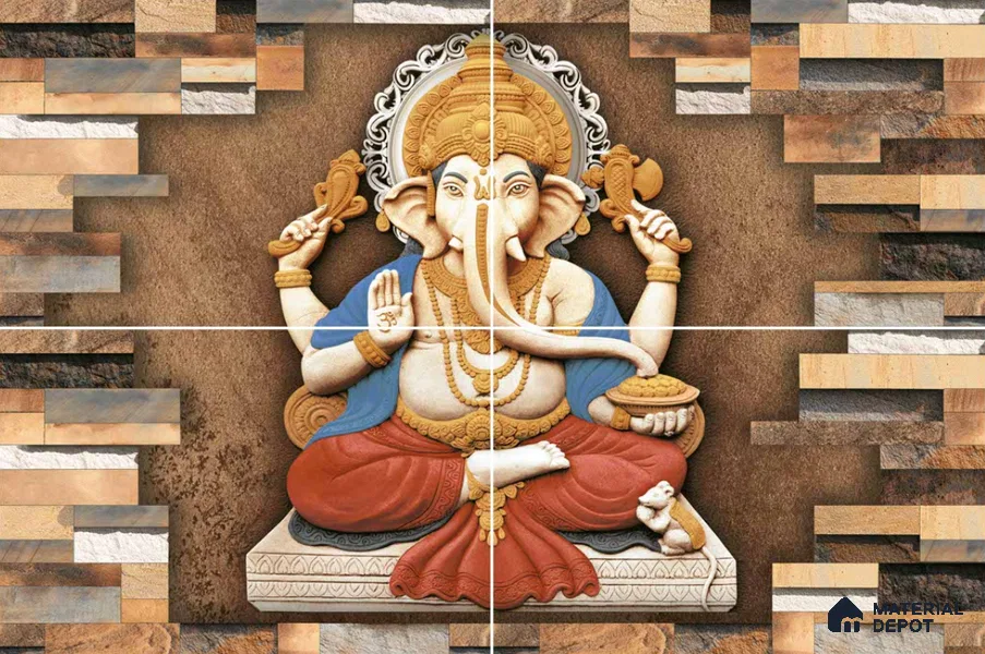 TL 03526 Ganesha 450x300 mm Sugar Finish Ceramic Elevation Wall Tile Poster Set (4 Pcs) - 9 mm