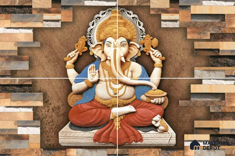 TL 03526 Ganesha 450x300 mm Sugar Finish Ceramic Elevation Wall Tile Poster Set (4 Pcs) - 9 mm
