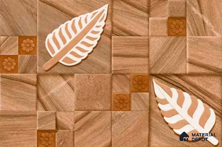 Terracotta Foliage Elevation Tile - 450x300 mm - 9 mm | Varnish Finish | Random Design Ceramic Tile TL 05884 | Suitable for Walls, Facades, and Outdoors