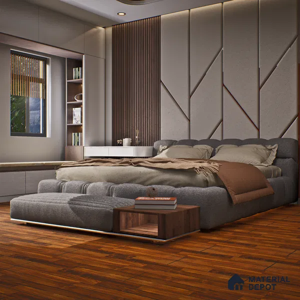 HDF Laminate Wood Floor Glossy Finish Gleam LF 00262 | 4 ft x 8 inch x 8 mm | AC4 Grade | Arc Click With Wax Coating | U Groove | Suitable for Flooring, Living Room, Bedroom