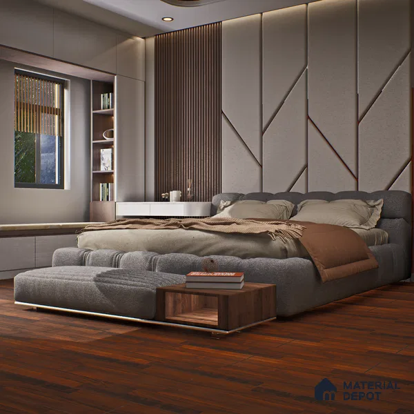 HDF Laminate Wood Floor Glossy Finish Gleam LF 00261 | 4 ft x 8 inch x 8 mm | AC4 Grade | Arc Click With Wax Coating | U Groove | Suitable for Flooring, Living Room, Bedroom