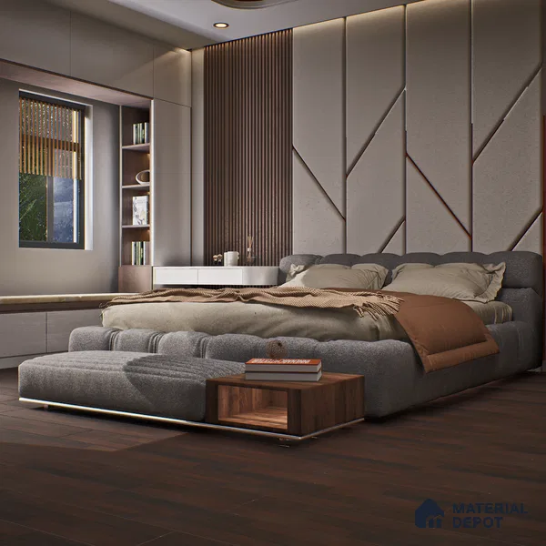 HDF Laminate Wood Floor Glossy Finish Gleam LF 00264 | 4 ft x 8 inch x 8 mm | AC4 Grade | Arc Click With Wax Coating | U Groove | Suitable for Flooring, Living Room, Bedroom