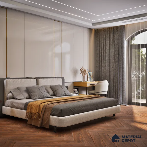 HDF Laminate Wood Floor Embossed Finish Herringbone LF 00294 | 2 ft x 4 inch x 8 mm | AC4 Grade | Type A | Single Click Lock | U Groove | Suitable for Flooring, Living Room, Bedroom