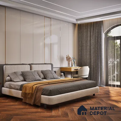 HDF Laminate Wood Floor Embossed Finish Herringbone LF 00297 | 2 ft x 4 inch x 8 mm | AC4 Grade | Type A | Single Click Lock | U Groove | Suitable for Flooring, Living Room, Bedroom