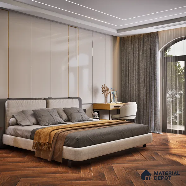 HDF Laminate Wood Floor Embossed Finish Herringbone LF 00297 | 2 ft x 4 inch x 8 mm | AC4 Grade | Type A | Single Click Lock | U Groove | Suitable for Flooring, Living Room, Bedroom
