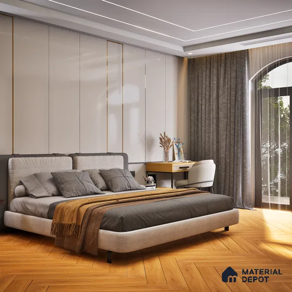 HDF Laminate Wood Floor Embossed Finish Herringbone LF 00298 | 2 ft x 4 inch x 8 mm | AC4 Grade | Type A | Single Click Lock | U Groove | Suitable for Flooring, Living Room, Bedroom