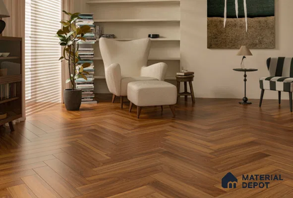 Laminate Wood Floor AC5 Grade LF 00360 C Amber Teak 24 x 4 inch (600x100 mm) - 8 mm | 0.5 mm V Groove | Real Wood Touch Surface | Uniclic Installation