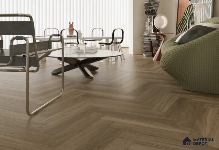 Laminate Wood Floor AC5 Grade LF 00360 E Mist Teak 24 x 4 inch (600x100 mm) - 8 mm | 0.5 mm V Groove | Real Wood Touch Surface | Uniclic Installation