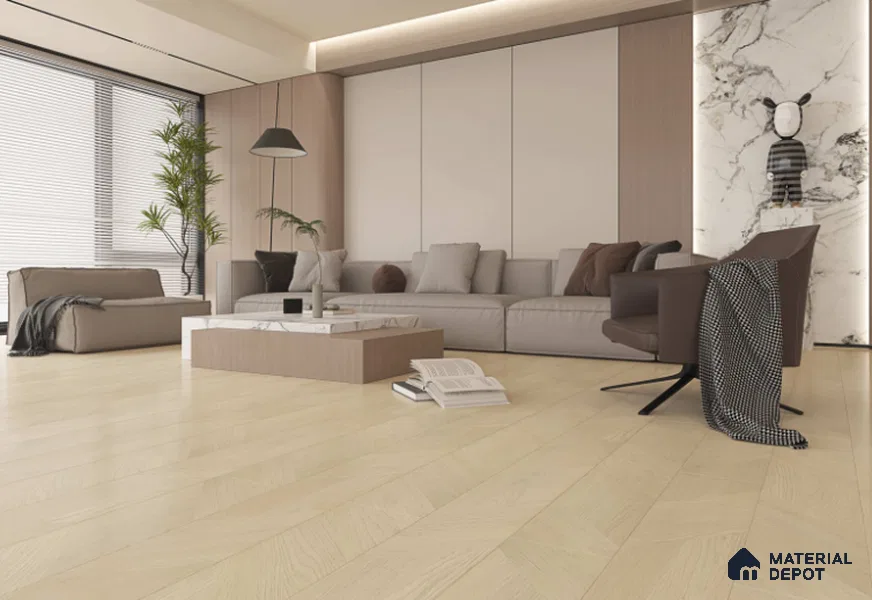 Laminate Wood Floor AC5 Grade LF 00359 C Ivory Canvas 48 x 8 inch (1216x195 mm) - 8 mm | 0.5 mm V Groove | Real Wood Touch Surface | Uniclic Installation