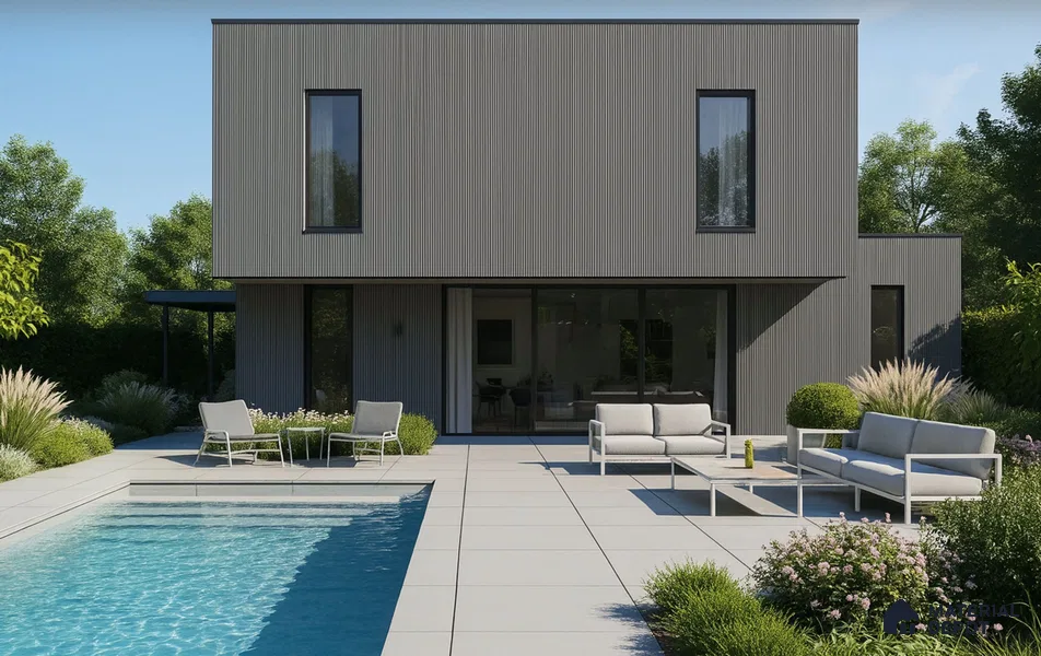 PN 06373 B Ash Grey #CoEx472 | 9.5 ft x 8 inch (2900x201 mm) Texture Woodgrain Finish 3rd Generation Co-Extrusion WPC Exterior Wall Cladding - 26 mm