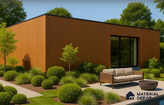 PN 06373 Teak #CoEx471 | 9.5 ft x 8 inch (2900x201 mm) Texture Woodgrain Finish 3rd Generation Co-Extrusion WPC Exterior Wall Cladding - 26 mm