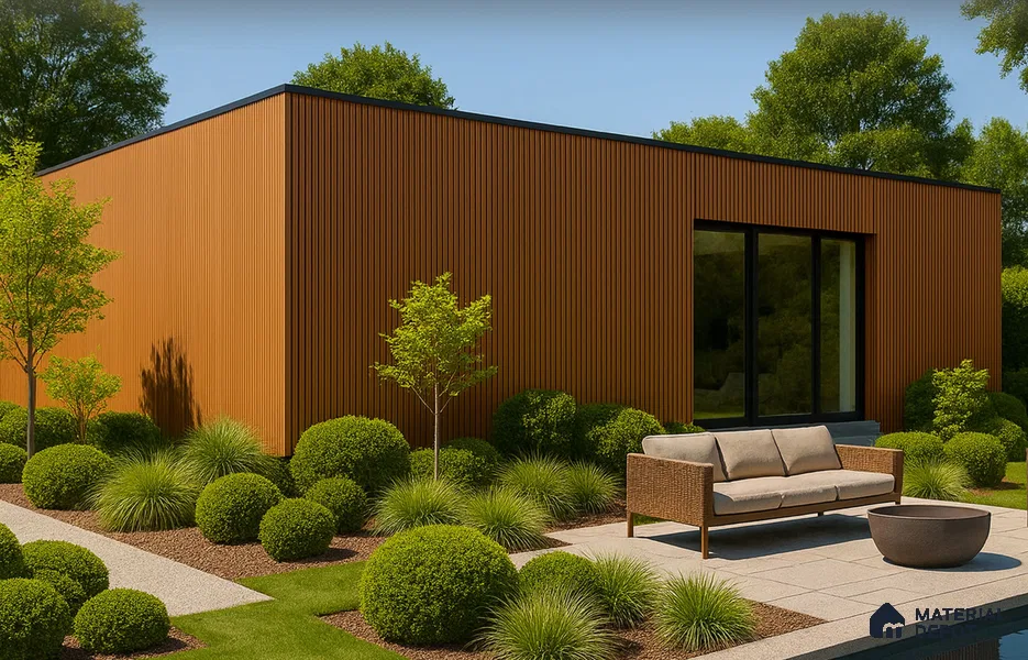 PN 06373 Teak #CoEx471 | 9.5 ft x 8 inch (2900x201 mm) Texture Woodgrain Finish 3rd Generation Co-Extrusion WPC Exterior Wall Cladding - 26 mm