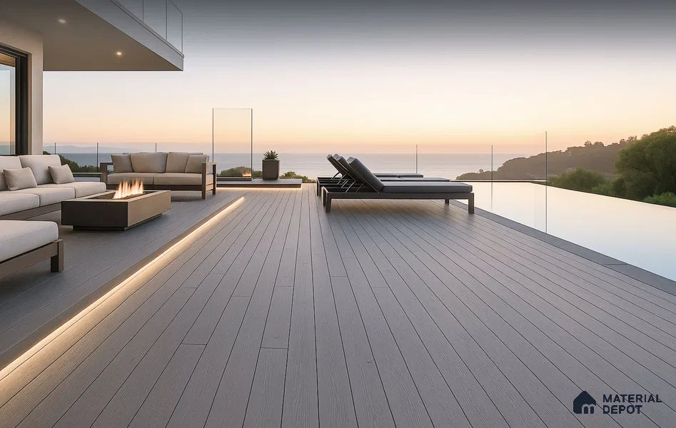 CF 00020 B Ash Grey #Deck72 | 9.5 ft x 8 inch (2900x201 mm) Texture Woodgrain Dual Sided Finish 3rd Generation Co-Extrusion WPC Exterior Floor Decking - 26 mm