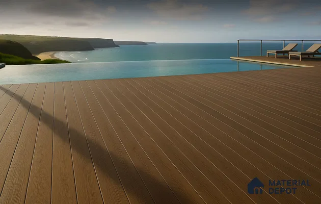 CF 00020 D Chocolate Brown #Deck74 | 9.5 ft x 8 inch (2900x201 mm) Texture Woodgrain Dual Sided Finish 3rd Generation Co-Extrusion WPC Exterior Floor Decking - 26 mm